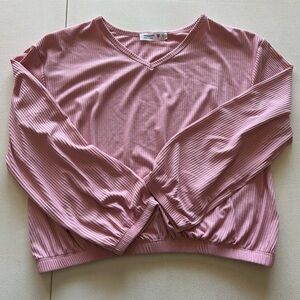 Beautees Light Pink Ribbed Long Sleeve Top